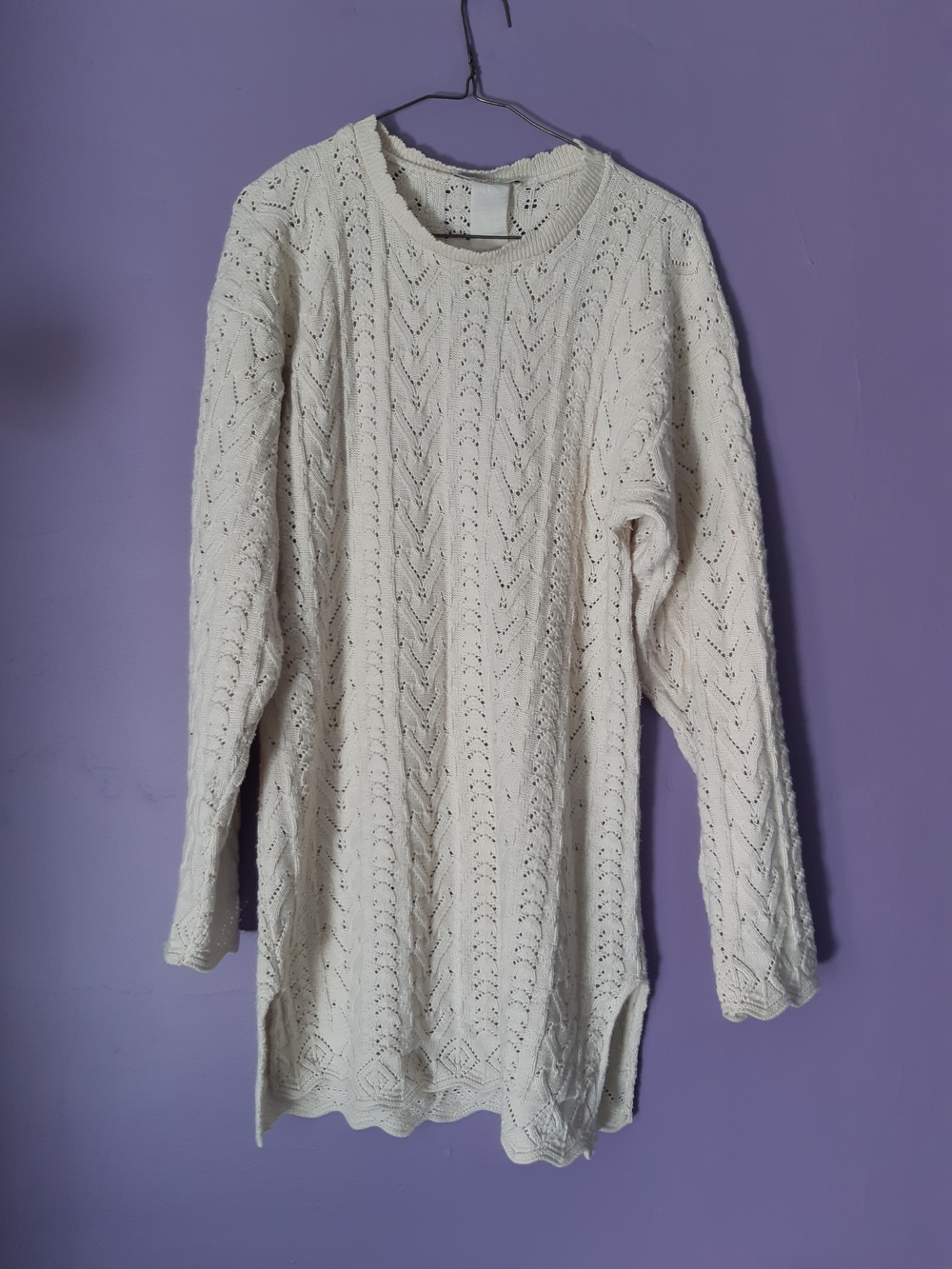 le chateau Cream Openwork Crewneck Sweater Dress